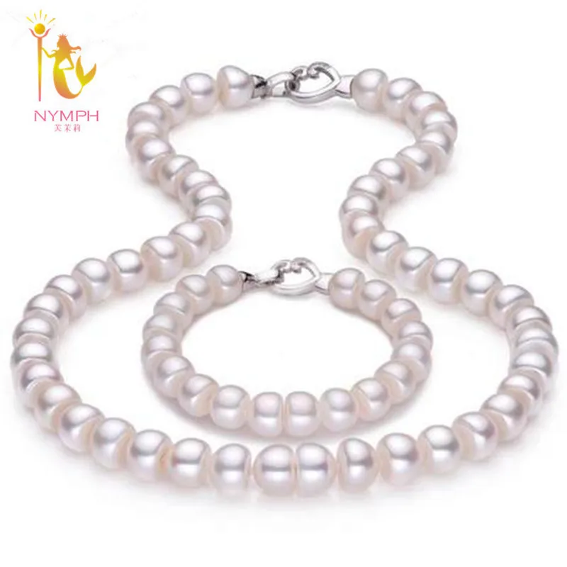 [NYMPH] Pearl Jewelry Natural Fresh Water Pearl Jewelry Set Wedding White Pearl Necklace Bracelet Fine Jewelry For Women[XL001]