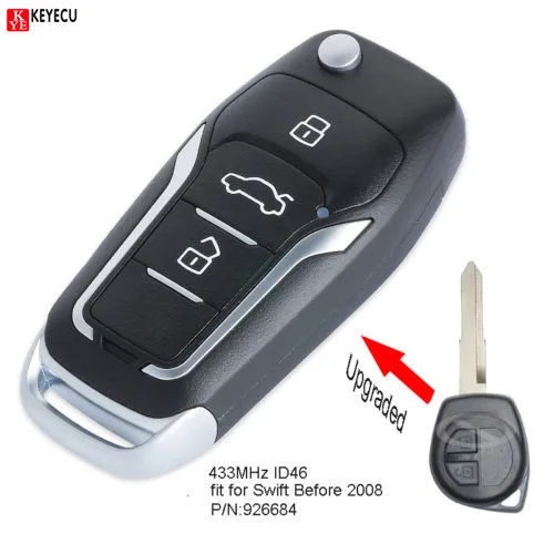 

Keyecu Replacement Upgraded Flip Remote Key Fob 433MHz ID46 Chip for Suzuki Swift Grand Vitara 2000- 2008 Euro P/N:926684