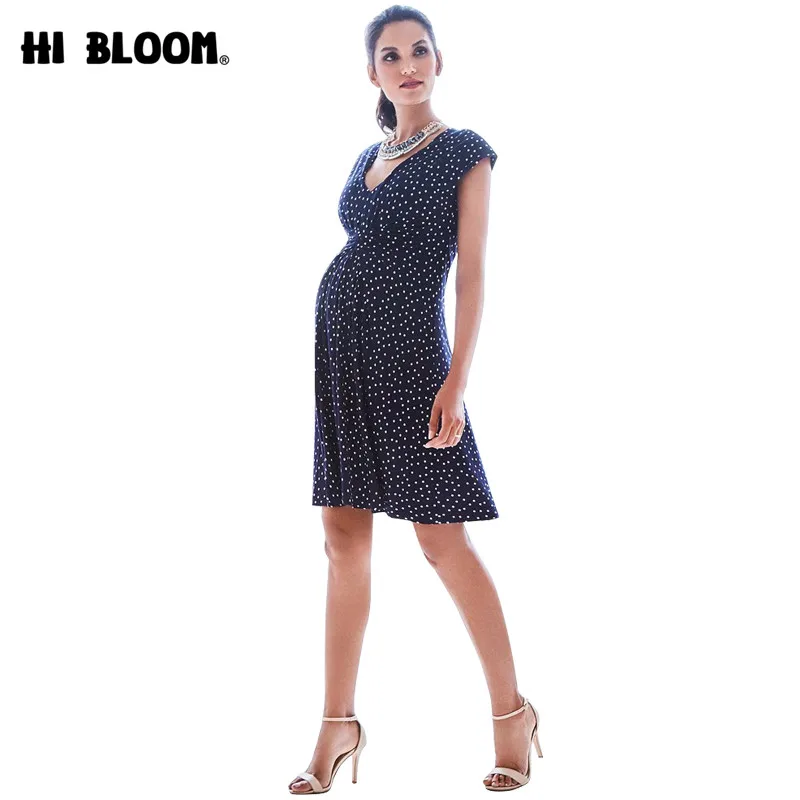 

V-Neck Knee-Length Maternity Dresses New Front Cross Knotting Pregnant Women's Dress Plus Size Dot Ruched Pregnancy Vestidos