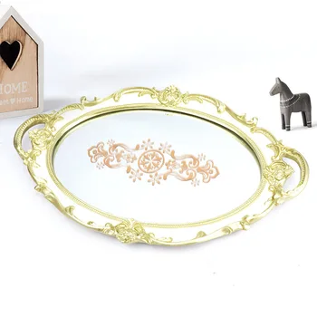 

Oval Lace Mirror Printing Tray Decoration Wedding Court Carved Dessert Tea Tray 030 y
