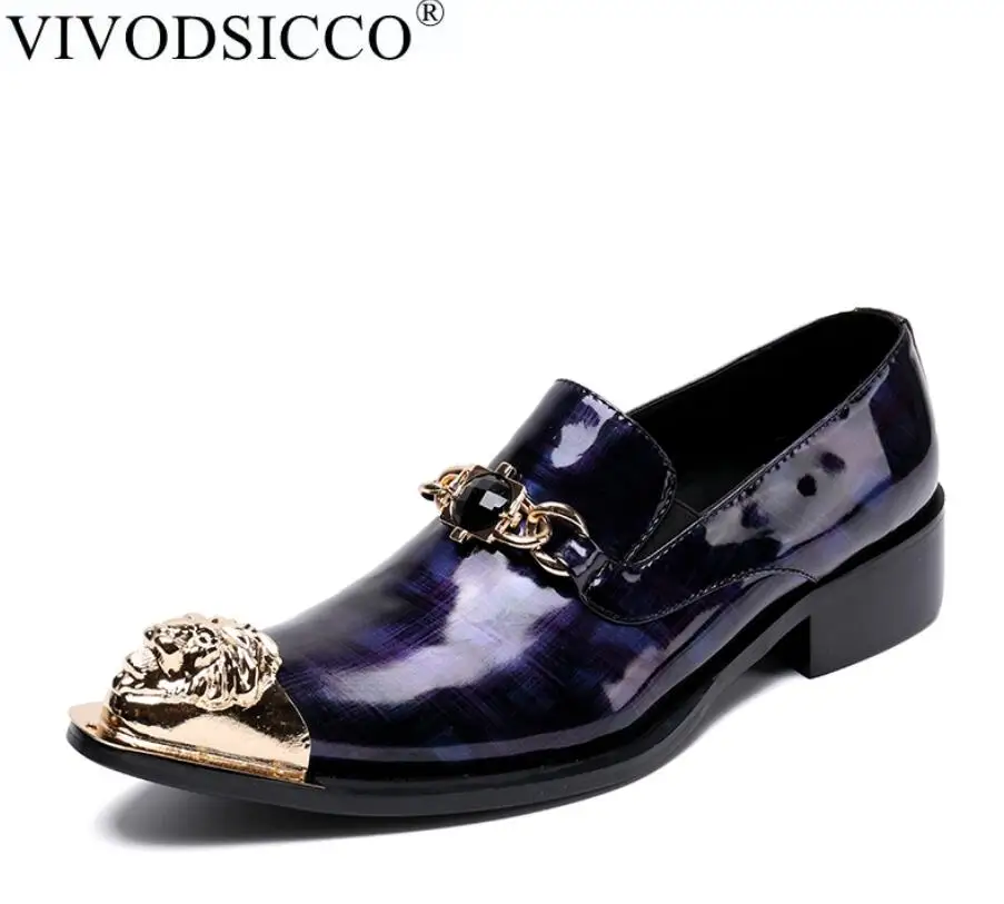 VIVODSICCO/Новые Мужские модельные туфли; модные стильные мужские свадебные туфли из натуральной лакированной кожи; мужские слипоны с металлическим носком; Sapato - Цвет: Лаванда