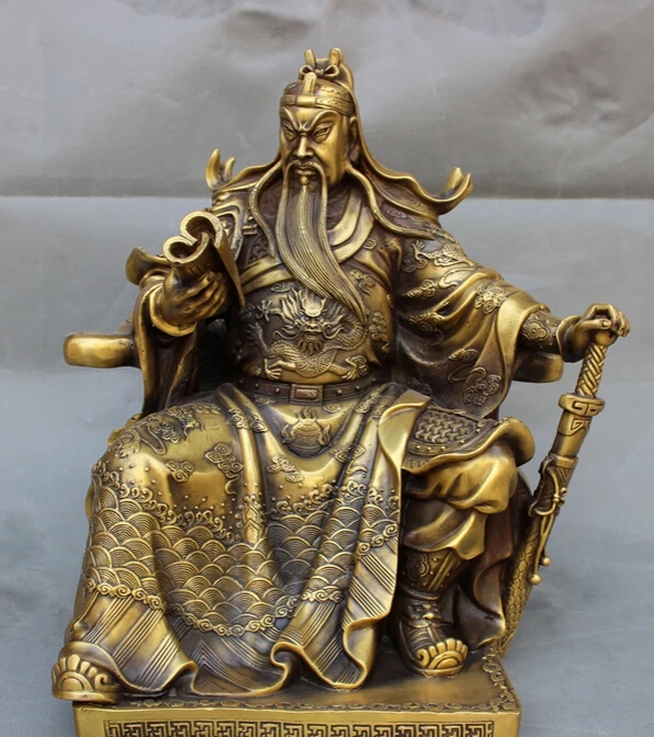 

S5478 16" Chinese Bronze Famous General Warrior GuanGong GuanYu God Reading Statue D0317