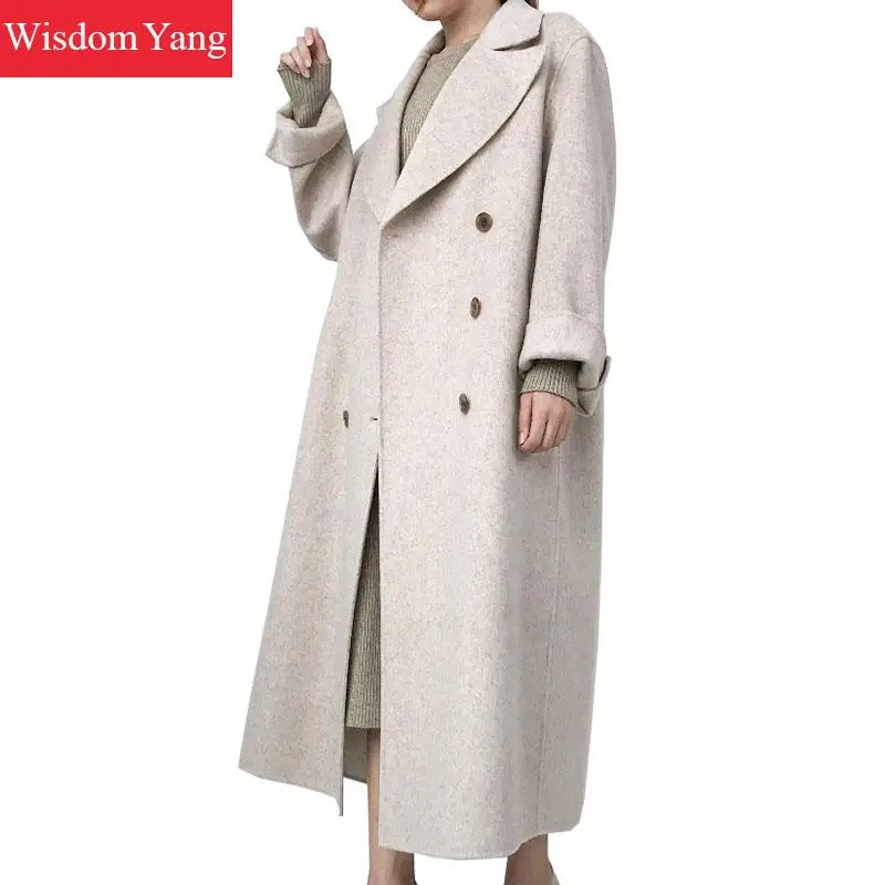

Winter Warm Coat Beige Coffee Black Sheep Wool Coats Women Long Oversize Bodycon Loose Tench Casual Woolen Overcoat Outerwear