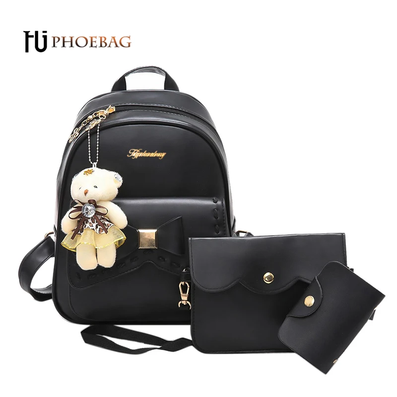 HJPHOEBAG Women backpack 3 Piece set PU leather lady laptop backpacks