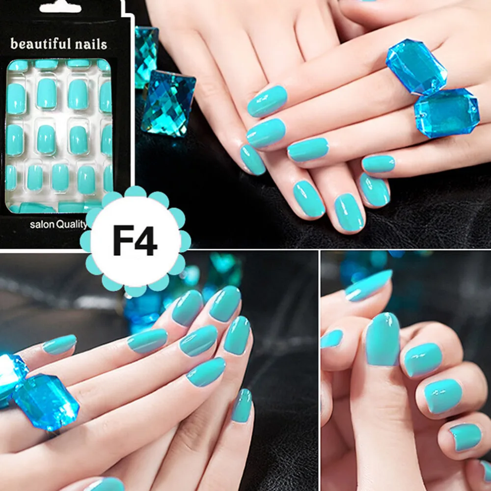 

Colorful 24pcs Nail Sticker French Acrylic False Fake Nail Art Fingernail Full Tips Solid Nail Patch Sticker