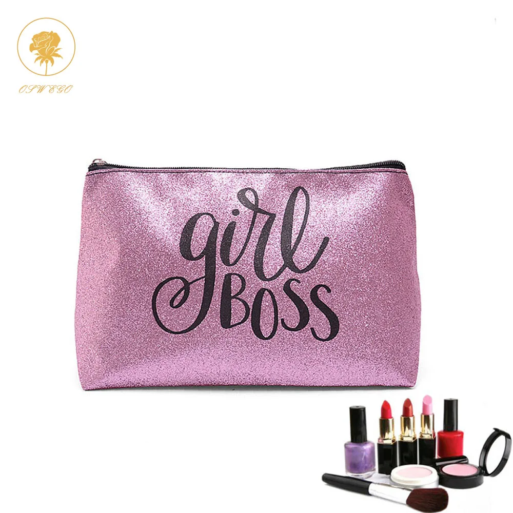 

Oswego Women Cosmetic Bag PU Letter Dark Pink Make up Bag Fashion Pouch Convenient Large Travel Organizer Cosmetic Bag