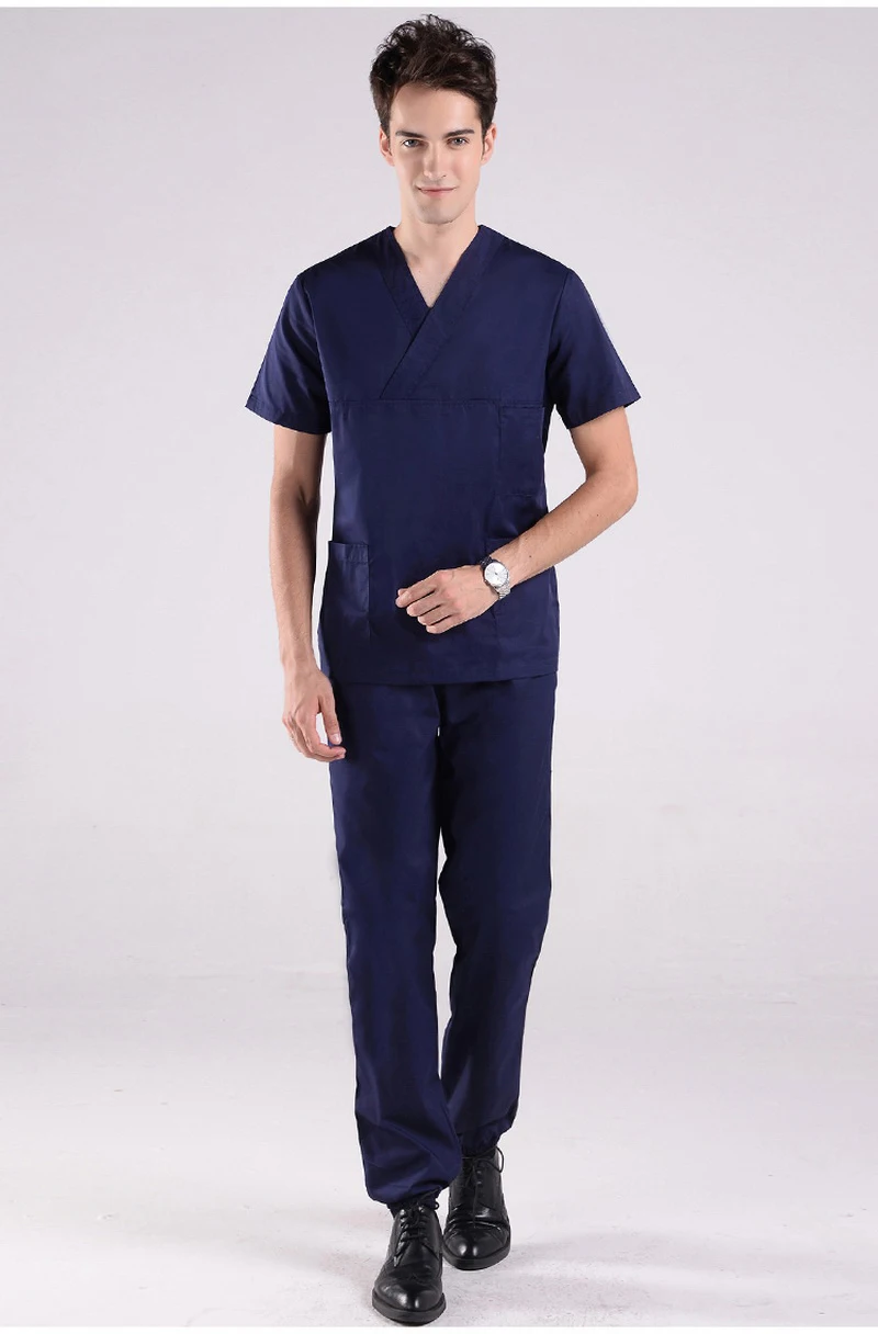Хирургические халаты одежда медсестры доктор униформа новые с короткими рукавами для мужчин и женщин костюмы синий