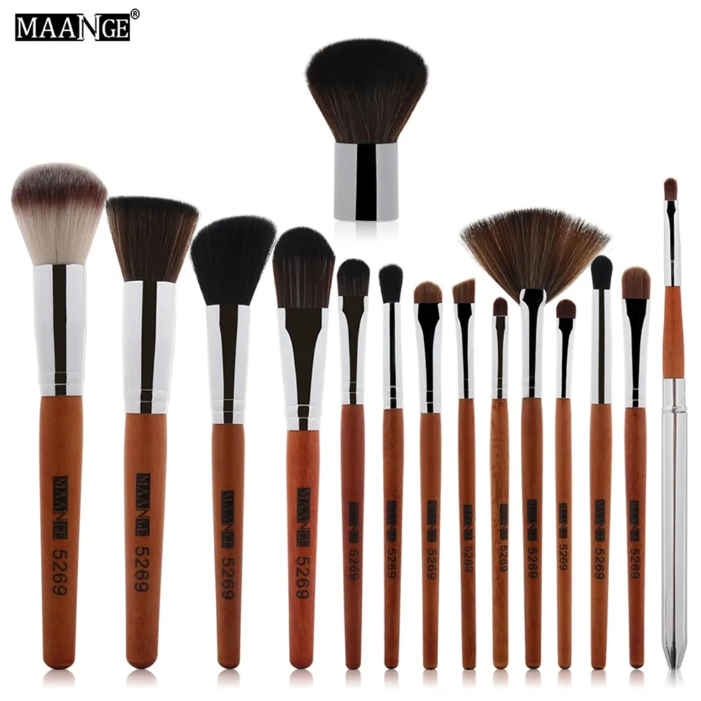 

15pcs Wooden Handle Makeup Brushes Set Power Foundation Cream Blush Eyeshadow Eyeliner Eyebrow Blending Brush Cosmetic tool Kits