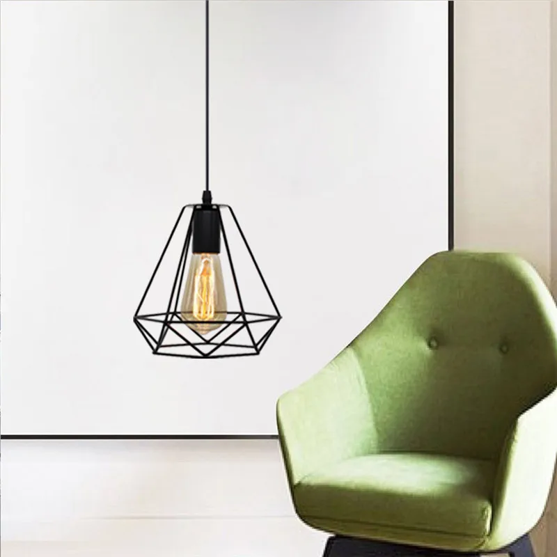 Billige Moderne Industrie Vintage Käfig Anhänger Licht Eisen Kunst Diamant Pyramide Schmiedeeisen Hause Decke Lampe Geeignet Für E27 Lampen