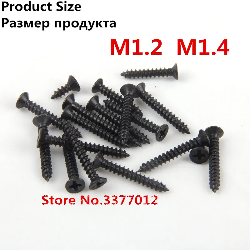 

100pcs/lot Black tapping screw M1.2 M1.4 Flat cross countersunk head tapping screws