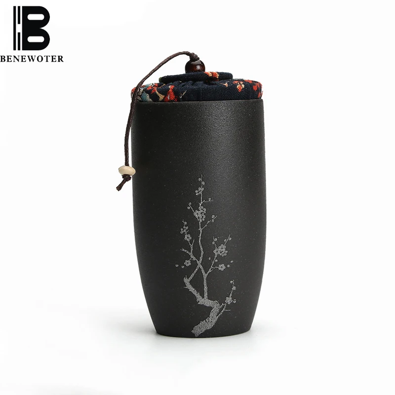 Creative Silver Painted Pattern Tea Caddy Black Zen Japanese Style