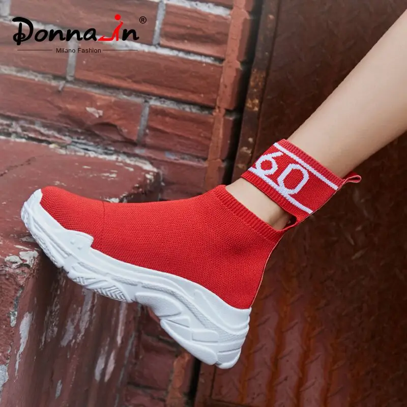 

Donna-in Genuine Leather Warm Winter Sock Boots Women Shoes Platform Ultralight Rubber Boots For Ladies High Heels Snow Boots