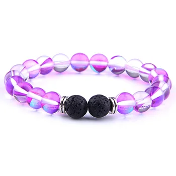 Bracelet perle pierre de lune violet