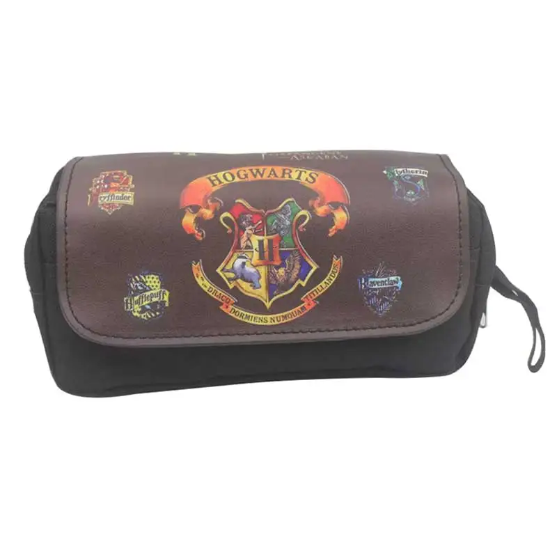 2018 New Harry Potter Pencil Case PU Leather Canvas Makeup Bag Zipper Pouch Students Stationery Pouch Animation Cosmetic Bags