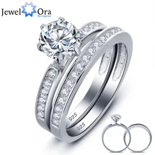 Luxurious Wedding Classic 6.5mm Round Cubic Zirconia Ring Sets 925 Sterling Silver Rings For Women (JewelOra RI101618)