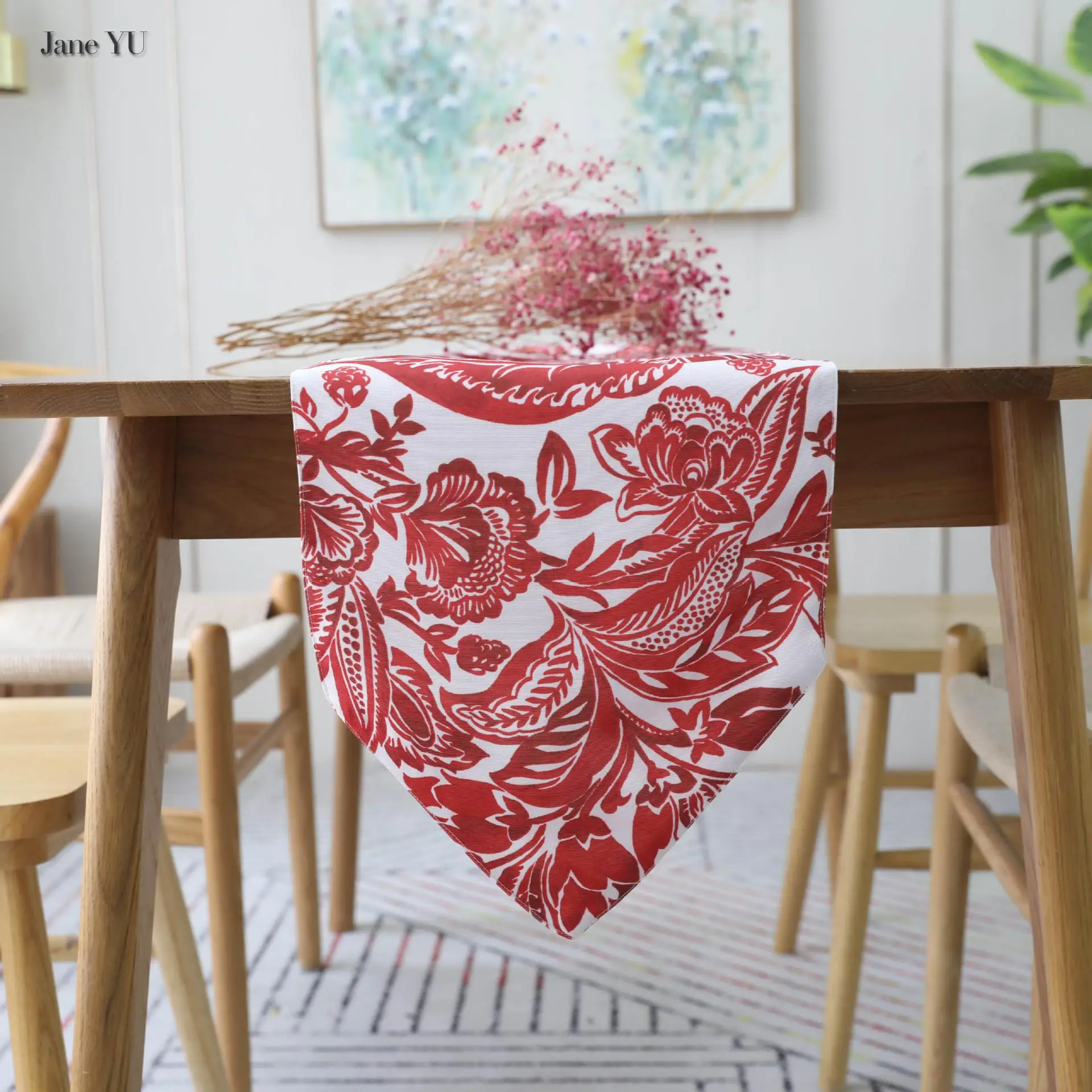 

JaneYU Red Tea Table, Tv Table Flag, American European Modern Simple Table Cloth Art, Nordic Country Bed Flag