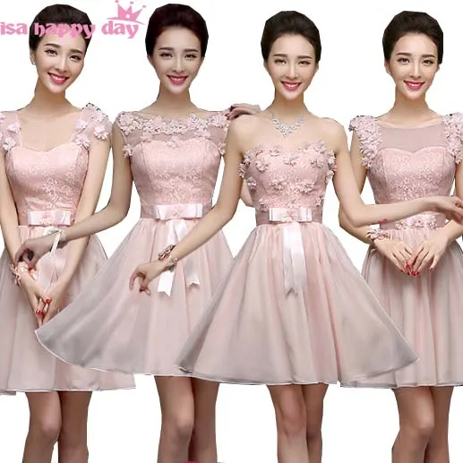 Online Lace Top Multi Style Elegant Bridesmaid Dress Light Lace Top Multi Style Elegant Bridesmaid Dress Light Pink Formal Short Chiffon Dresses For S Bridesmaids Gown H2734