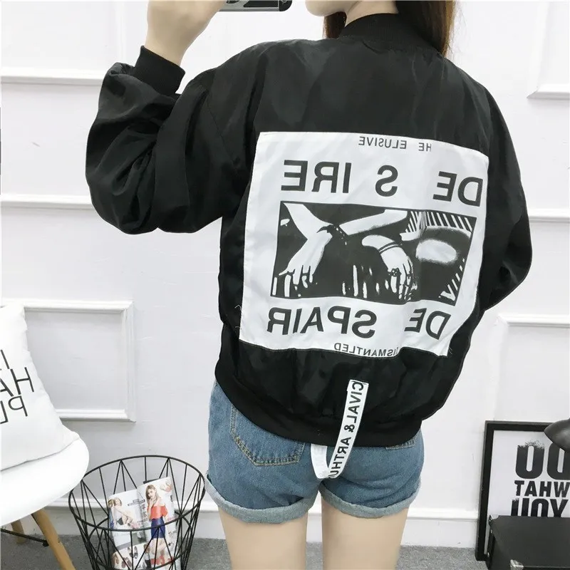 

Autumn Women Pink Stand Collar Zipper Letter Casual Jackets Full Back Patch Ribbon Oversized Bomber Jacket