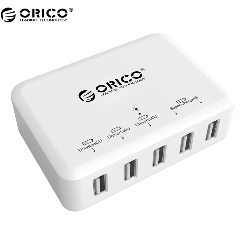 ORICO Portable 5 Port Micro USB Super Charger For Your Phone/Pad/ iphone 7/6s/6 - White / Black(DCAP-5S)