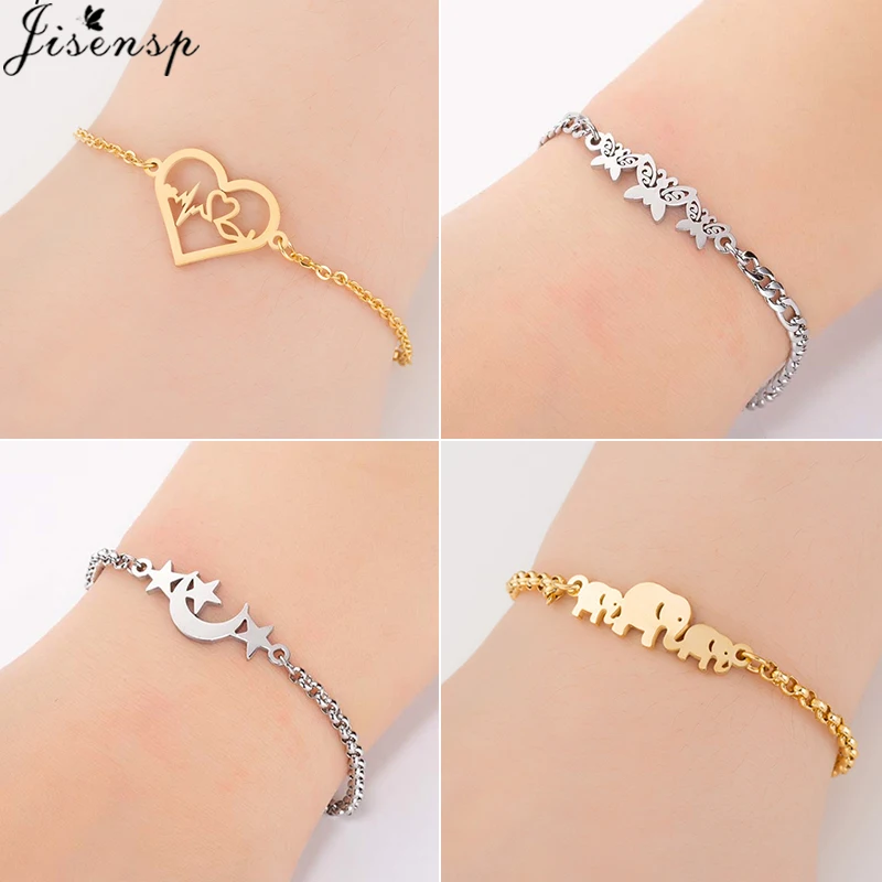 

Jisensp Charm Stainless Steel Butterfly Bracelets for Women Everyday Jewelry Armband Lucky Elephant Chain Bracelet Femme Gifts