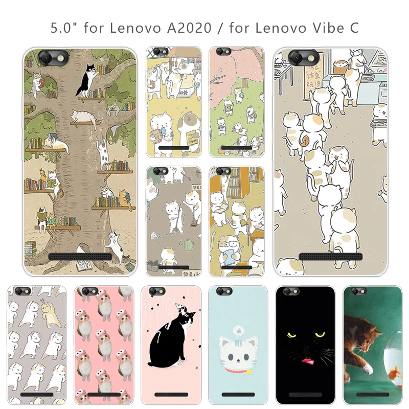 for Lenovo A2020 Case Luxury TPU Gel For Vibe C A2020a40 CuteCat Cover Soft Silicon Back Phone Protective Cases |