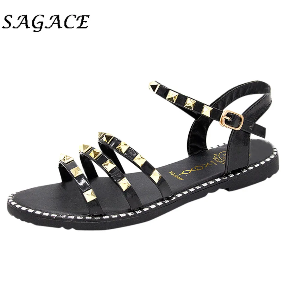 

SAGACE Shoes Women buckle sandals rivet Open Toe shoes summer shoes woman beach sandals 2019 ladies flat sandals casual shoes
