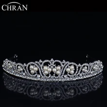 CHRAN Brand Hair Jewelry Women Bridal Accessories Rhodium Plated Princess Crown Charm Pearl Designs Crystal Flower Wedding Crown