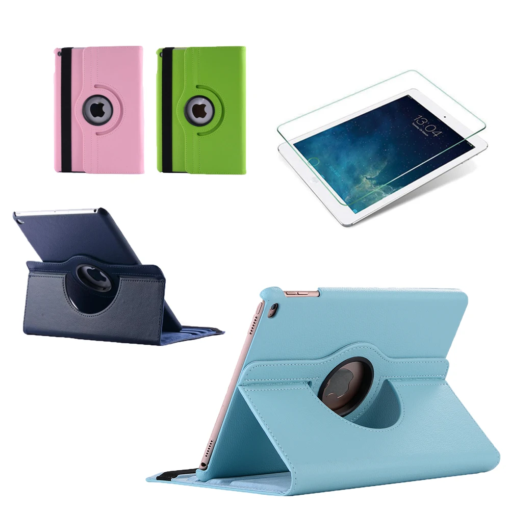 

For Apple iPad Air 2 iPad 6th Generation Smart Rotation Hard Case for iPad Air 2 Cover PU Leather Fold Shell +Tablet Screen Flim