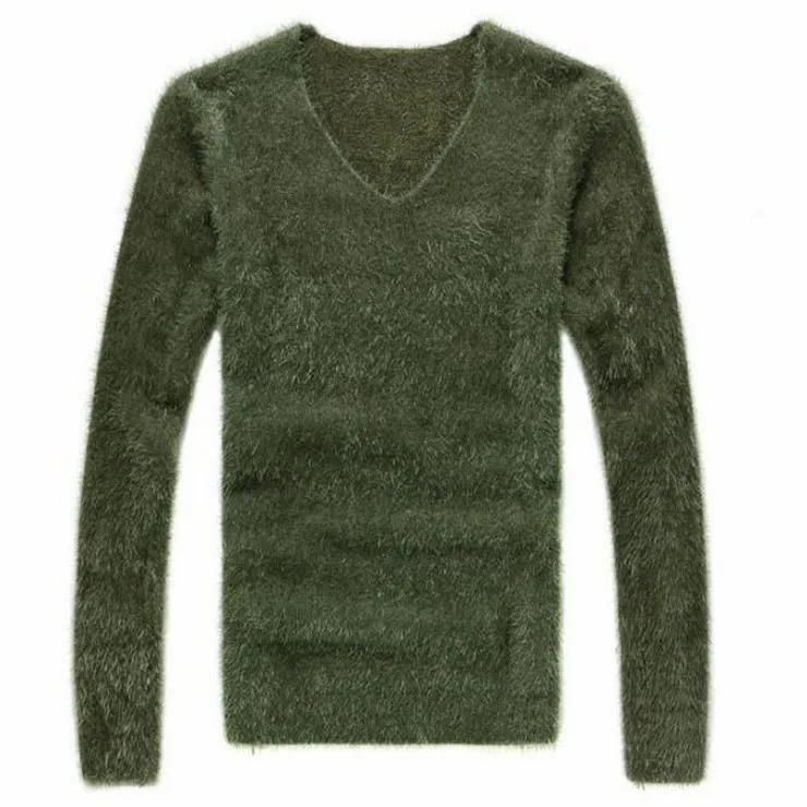 Hot New Autumn Winter Men's Sweater Solid Color Casual Sweater Men's Slim Fit O-Neck mohair Brand Knitted Pullovers pull homme - Цвет: Army Green