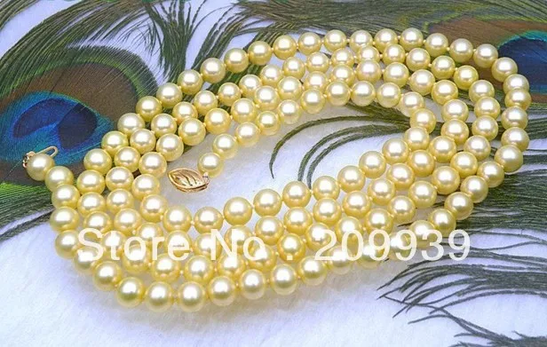 

huij 002666 Natural 6.5-7mm AAA+ round golden yellow akoya pearl necklace 14k solid gold 35