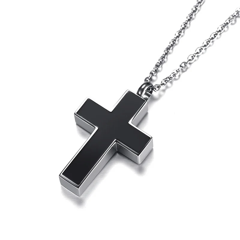 Men's Black Cross Cremation Pendant Necklace for Men Stainless Steel Ashes Urn Keepsake Male Jewelry with 20 inch