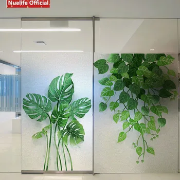 

Custom size Tropical rainforest leaf plant pattern electrostatic frosted glass film kitchen office bathroom opaque window film