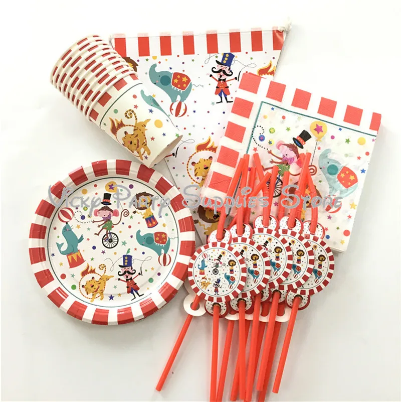 

60pcs/lot Creative Circus Theme Disposable Party Tableware Set Birthday Baby Shower Cup Plate Party Decorations Supplies