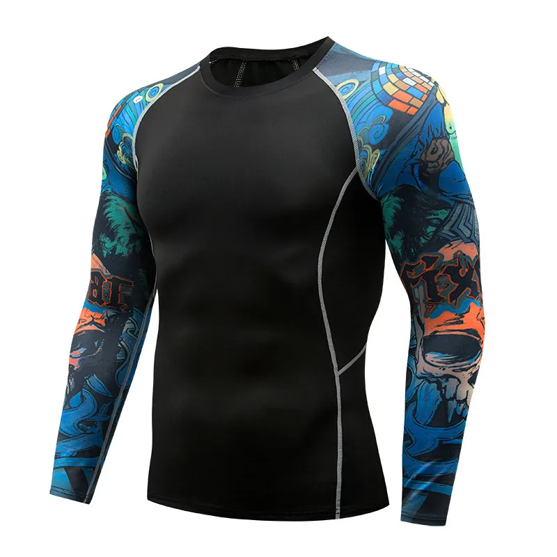 Мужские компрессионные рубашки 3D подростковые Трикотажные изделия с волком с длинным рукавом для велоспорта фитнеса мужские спортивные базовые слои ММА колготки Джерси брендовая одежда