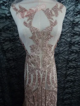 

high quality rose gold french tulle mesh lace fabric for party special pattern african sequins embroidery fabric