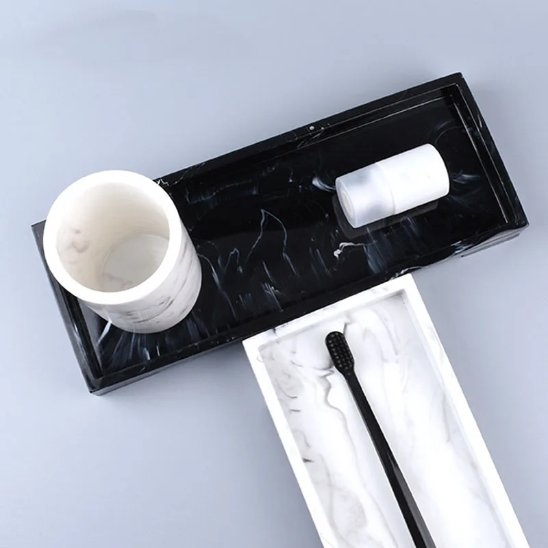 JINSERTA Marbled Resin Storage Tray Jewelry Display Plate Cosmetic Sundries Organizer Hotel Restaurant Serving Tray for Decor