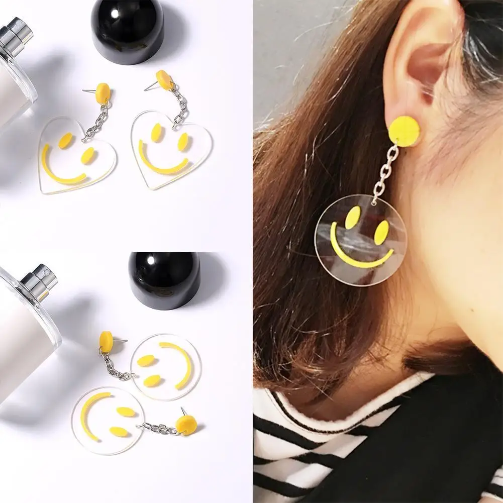 

Funny heart round shape Earring Exaggerated Acrylic Smiley Face Earrings Korean Punk Style Long Expression emoji Charms
