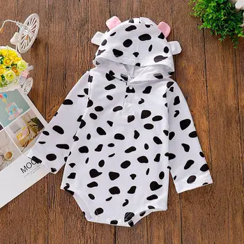 

Newborn Casual Baby Girls Boys Cute Long Sleeve Dot Cow Print Ears Hoodies White Romper Climbing Clothes Outfits Pajamas Z12$