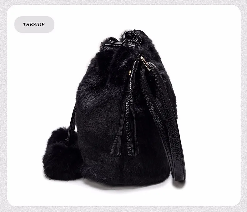 Новинка 2017 года Винтаж искусственного меха кролика Для женщин сумка Для женщин Курьерские сумки плечо Cross сумка-ведро на цепочке зимняя