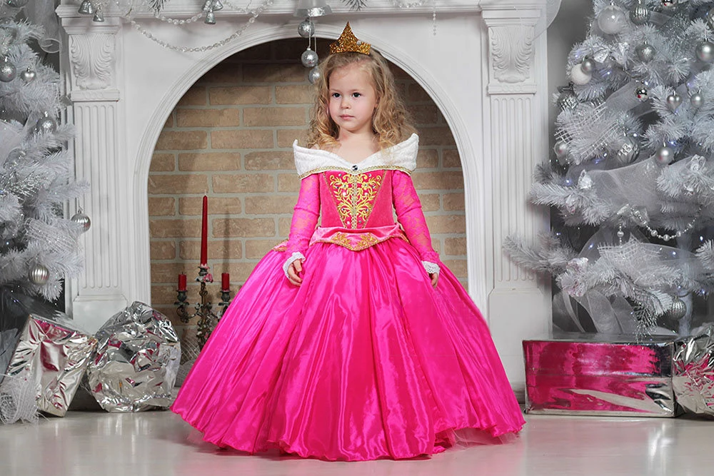 YOFEEL Aurora Dress Up Costumes for Girl Pink Sleeping Beauty Princess Costume Kids Christmas Party Birthday Fancy Dress