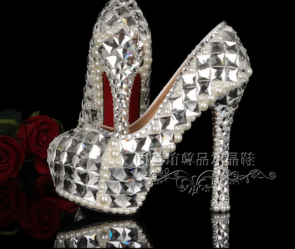 

2016 Special Offer New Basic Thin Heels Zapatos Mujer Tacon Super Flash Crystal Pearl Diamond Wedding Shoes Heels Banquet Bride