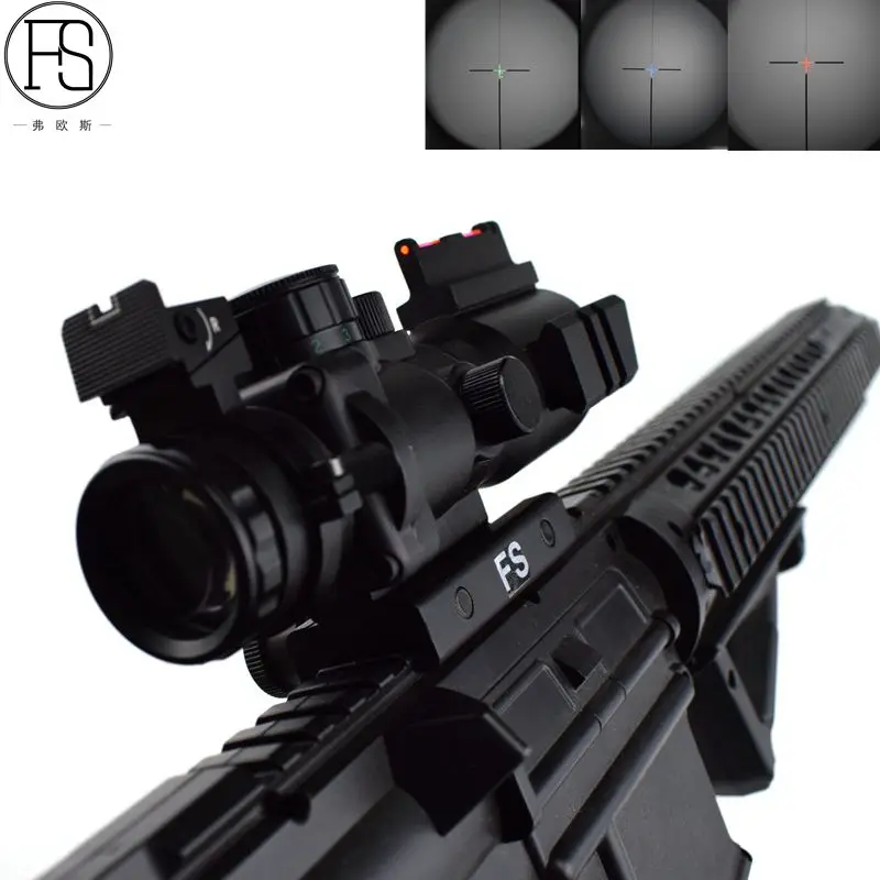 4x32 Tactical Rifle Scope Triple Illuminated RGB Reticle Fiber Optic Sight For Reflex Riflescope 20mm Dovetail new 4x32 acog riflescope 20mm dovetail reflex optics scope tactical sight rifle w tri illuminated chevron recticle fiber source