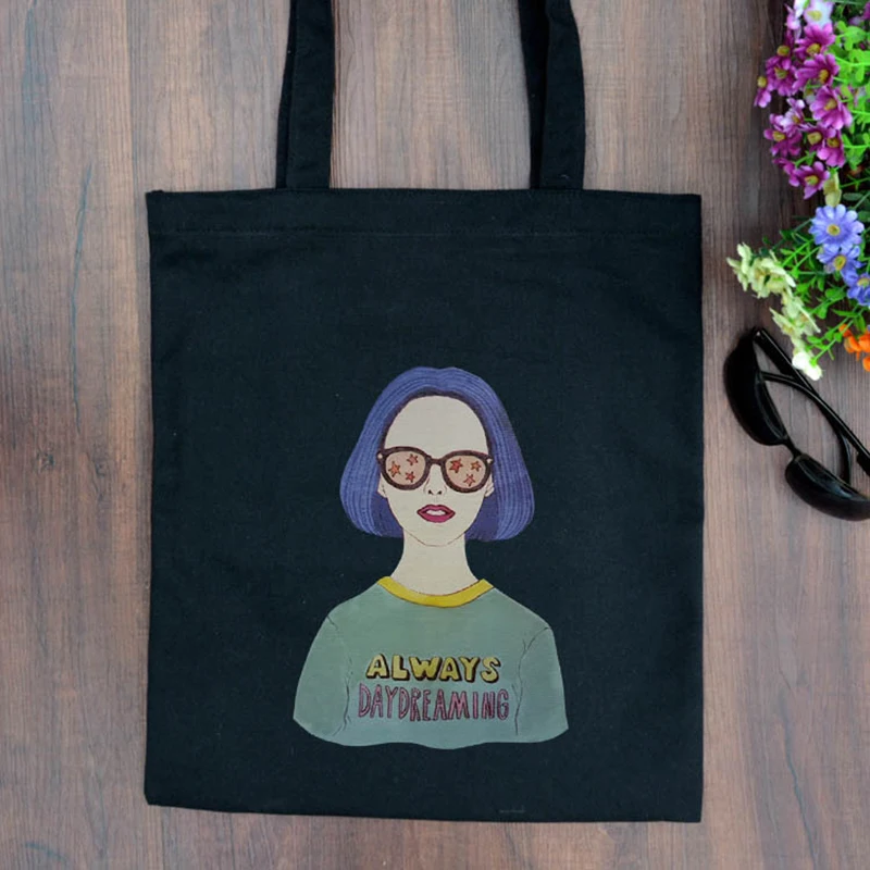 

Women's Cartoon Printing Canvas Shopping Bags Shoulder Female Cloth Tote Bolsa Feminina Travel Handbags Eco Foldable Shopper Bag