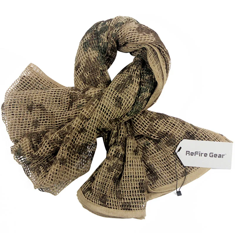 ReFire Gear Arab Military Tactical Mesh Scarf Men US Army Soldiers Combat Camouflage Scarves Conceal Camo Shawl Veil Scarf 190cm mens head wrap bandana Scarves