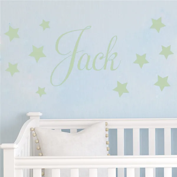 D201 Наклейка на стену для маленьких мальчиков-Персонализированная виниловая наклейка со звездами для детской спальни и детской комнаты - Цвет: Pea Green