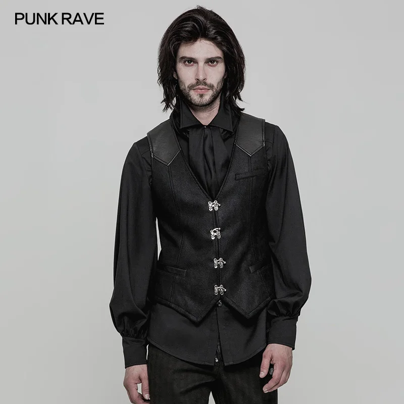 

2018 New Punk Rave Steampunk Mens Party Waistcoat Vest Black Steam Punk Rock Motocycle clothing WY862
