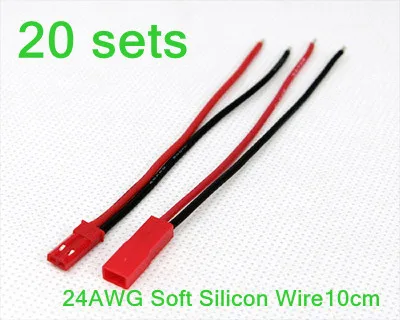 

20x JST 2P cable Lead male/female connector #24AWG Soft Silicon Wire 10cm 100mm