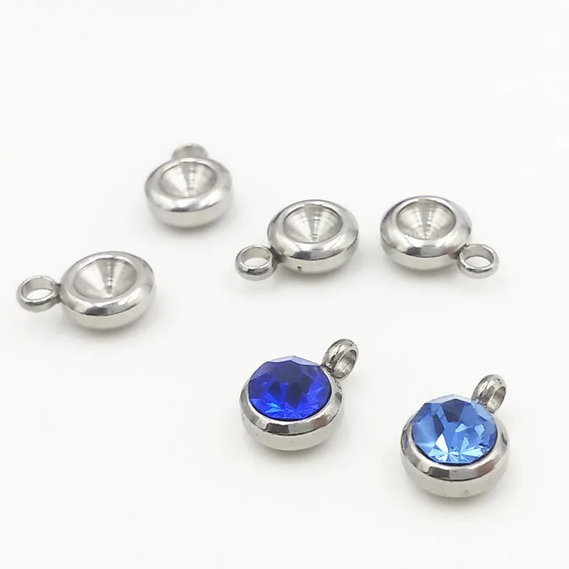 

100pcs/lot Charms Stainless Steel Blank Round Charm Pendants Silver Color Cameo Cabochon Crystal Base Setting DIY Jewelry Making