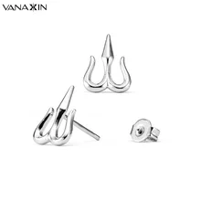 VANAXIN серьги-гвоздики в стиле «тройник», женские серьги в стиле панк с родиевым покрытием, серебряная Сережка в стиле хип-хоп, вечерние ювелирные изделия в стиле рок, высокое качество, подарок