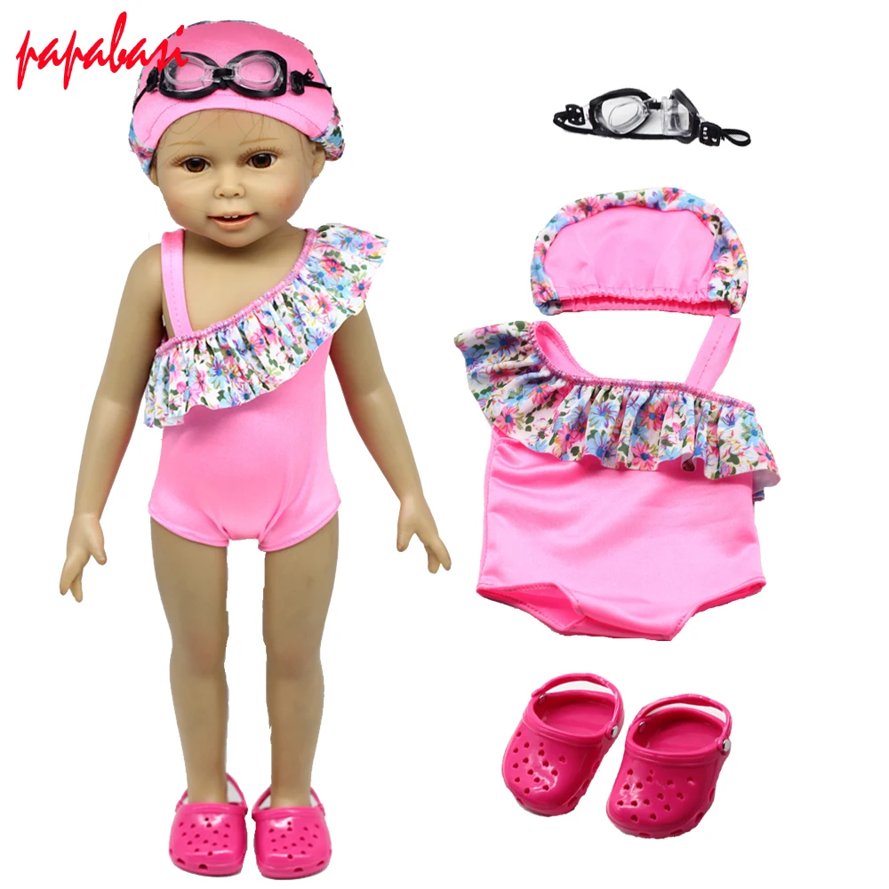1set=swim dress + sandals + swimming goggles Fits 18" American Girl